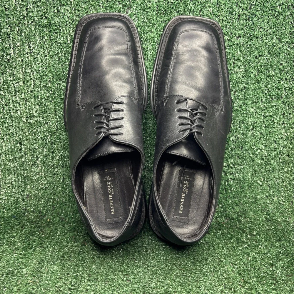 Kenneth Cole New York Square Toe Leather Lace Up‎ Dress Shoes Black Mens 11.5